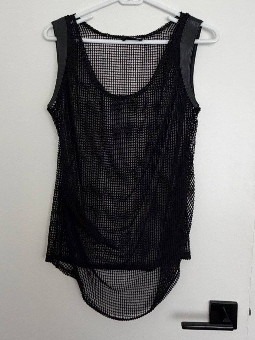 The Kooples Crochet & Leather Sleeveless Top